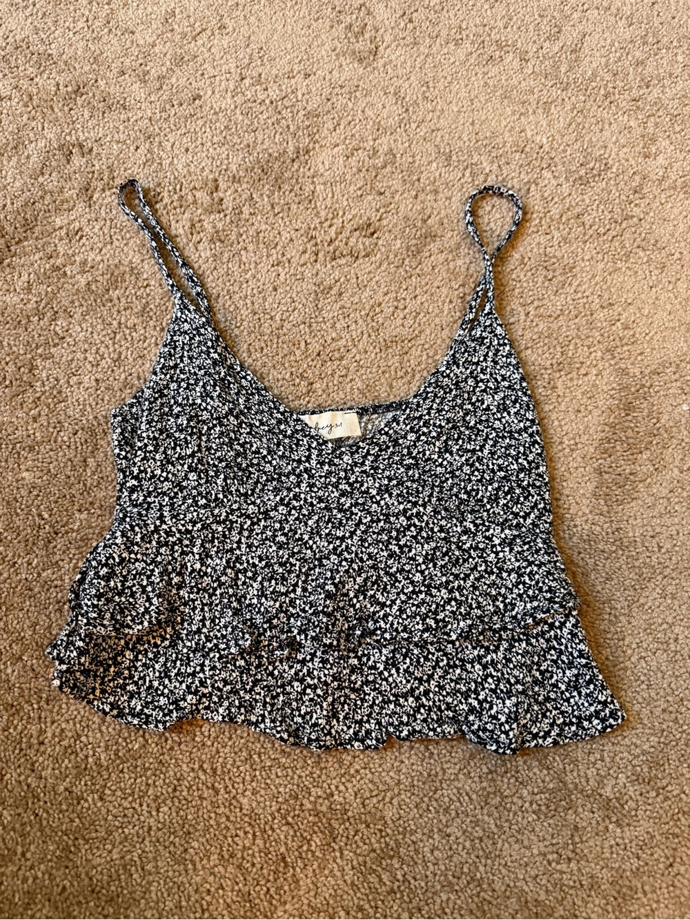 Audrey 3+1 Black and White Floral Ruffle Cami